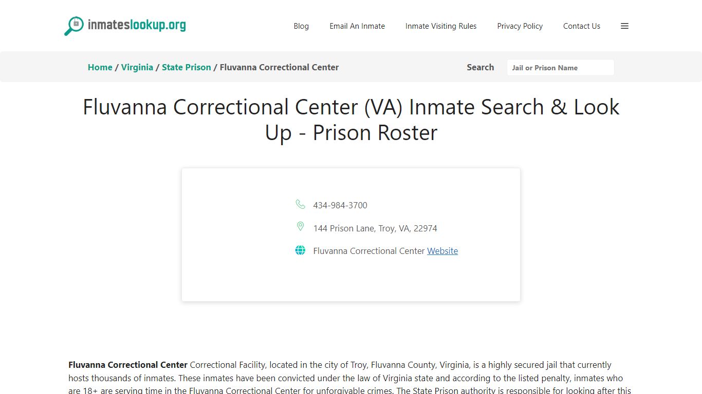 Fluvanna Correctional Center (VA) Inmate Search & Look Up - Prison Roster