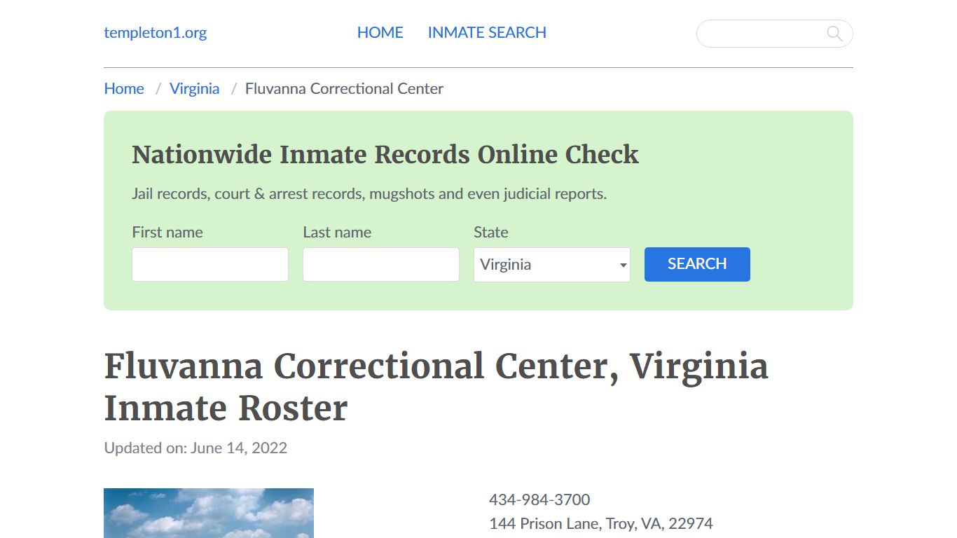 Fluvanna Correctional Center, Virginia Inmate Booking - Templeton